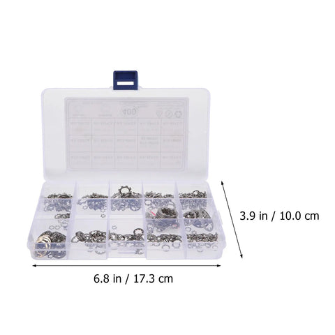 Must Have Serrated Lock Washer Set 400 Pack Stainless Steel Internal and External Tooth Washers in Plastic Case open view