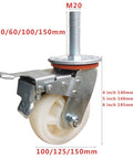 Heavy Duty Nylon Swivel Casters With Locking Brake, 4 Inch Threaded Stem Wheels, close-up view showing stem and wheel design.