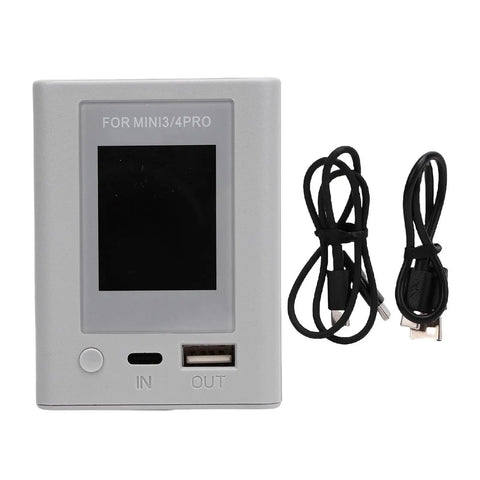 Two Way Drone Battery Charging Hub With Smart Display and cables shown