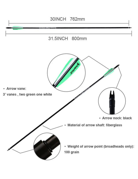 30 Inch Fiberglass Archery Practice Arrows With Replaceable Arrowheads And Nickel Plated Stainless Steel Tips Spine 500 8mm