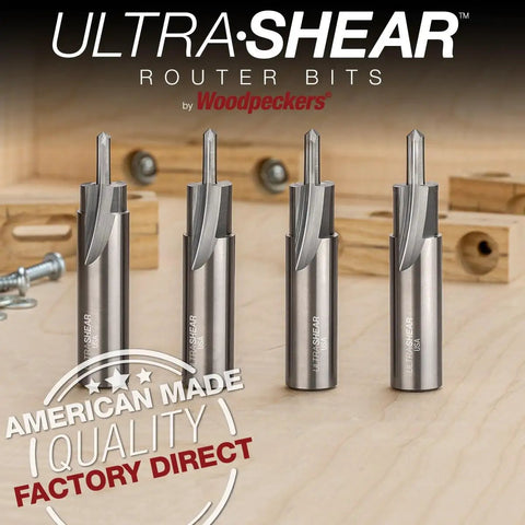 Top Shelf Solid Carbide Counterbore Slotting Router Bit For Size 8 Flathead Screw Heads Half Inch Shank, two flute design.
