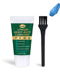 Tube of lithium heavy-duty lubricant with brush, ideal for automotive use. Lithium Grease 1 Oz High Temp Waterproof For Extreme Heat And Wet Conditions