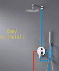Shower System With Rain Shower And Handheld, Chrome High Pressure Bathroom Faucet, Easy Install, Mounted on Gray Wall