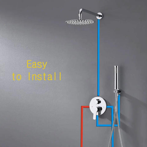 Shower System With Rain Shower And Handheld, Chrome High Pressure Bathroom Faucet, Easy Install, Mounted on Gray Wall
