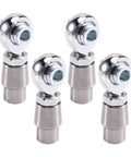 Heavy Duty Five Eighths Inch Eighteen Thread Ball Bearing Rod End Assembly Kit Four Piece Set showing chrome steel rod ends for custom builds.
