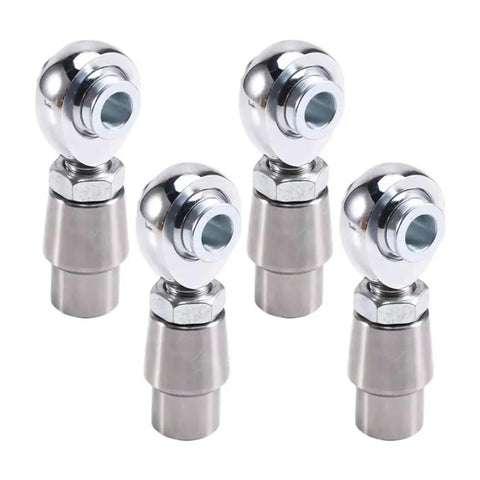 Heavy Duty Five Eighths Inch Eighteen Thread Ball Bearing Rod End Assembly Kit Four Piece Set showing chrome steel rod ends for custom builds.