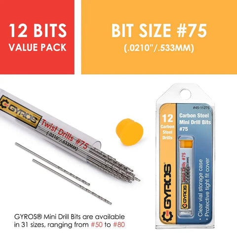 Pro Grade Carbon Steel Micro Drill Bit Set With 12 Mini Twist Drills For Jewelry Resin And Soft Metal Crafting, Bit Size #75 (.0210"/.533mm)