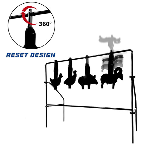 Four Unique Animal Silhouette Targets With Auto Reset Spinning Design For Nonstop Shooting Practice In.177 And.20 Caliber