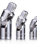 Three Piece Universal Joint Socket Set With Chrome Vanadium Steel Swivel Adapters for 1/4, 3/8, 1/2 inch drive