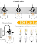 Chrome Vanity Light Fixture For Bathroom Three Light Farmhouse Style Over Mirror With Clear Glass Shades Bulbs Not Included