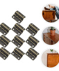 Ten antique-bronze three-fold right-angle hinges for wooden boxes; metal, durable, high-load capacity