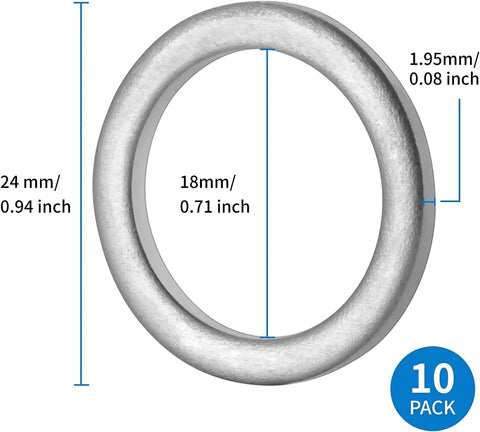 Heavy Duty M18 Aluminum Oil Drain Plug Gasket Crush Washers Kit For Volvo with dimensions highlighted, 10 Pack DIY Friendly