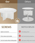 Comparison of screw assembly vs notch splice in 7 Tier Rotating Shoe Rack With 360 Degree Spin, White Space Saving Design