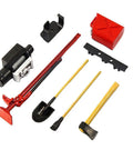 Six Piece RC Plastic Decoration Tool Set For One To Ten Scale Crawlers 4WD D90 D110 SCX10 Wraith Includes Gas Can Winch Jack Shovel Axe Pry Bar Red