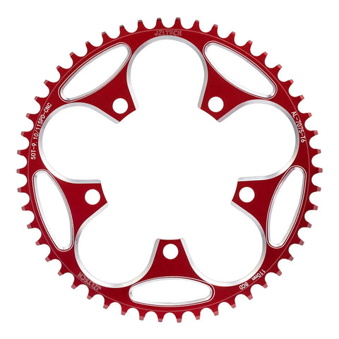 110 BCD 50T Narrow Wide Chainring For 8 9 10 11 12 Speed Road Bikes Lightweight Aluminum Alloy Single Bicycle Chainring For Road Warriors On Road And Trail, red with 5 bolt holes