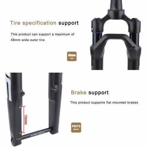 700c Suspension Fork For Road Bikes With Pneumatic Shock Absorption, Pro Grade Aluminum Magnesium Alloy Build, Disc Brake Ready, showing tire and brake support features