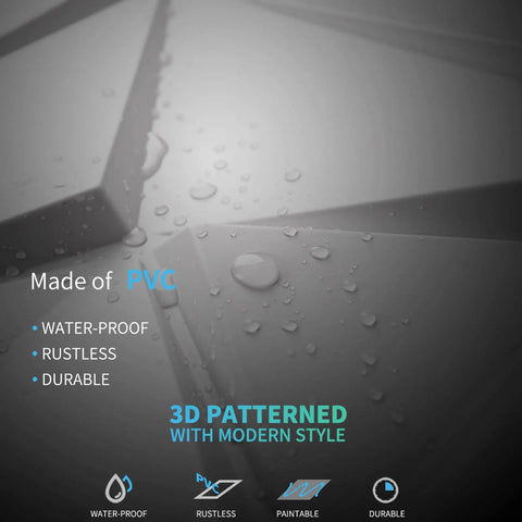 Lit 3D PVC Wall Panels Matte Black Geometric Decor Kit For DIY Accent Walls with water droplets illustrating durability.