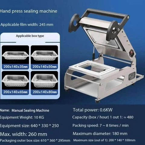 Super Cool Commercial Handheld Meat Tray Heat Sealer For Restaurants And Shops with adjustable temperature knobs.