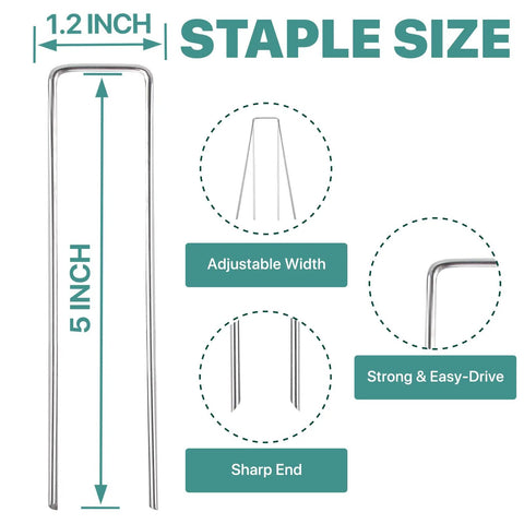 Heavy Duty 5 Inch Galvanized Landscape Staples Pack Of 80 For Weed Barrier Fabric Garden Stakes Yard Stakes Tent Pins And Irrigation Tubing 11 Gauge For Outdoor Projects size diagram