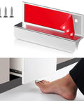 Adhesive Touchless Foot Pulls For Cabinet Trash Cans, Silvery Finish, shown with screws and installed on cabinet