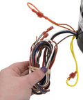 Hand holding wiring for Blower Motor 1/2 HP 1 Phase 3 Speed 120V 1075 RPM Direct Drive Sleeve Bearing 48 Frame for HVAC Furnace and Air Handler