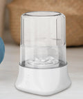 Portable Underwear Washer Mini Compact Laundry Device Built In Rechargeable Battery Perfect For Dorms Apartments And Travel Quick Spin Cycle Skips Hand Scrubbing Making Tiny Loads Clean As A Whistle No Plumbing Needed, clear design with internal spinning mechanism.