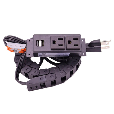 In-Cabinet Drawer Outlet Kit with Dual 15A AC Outlets and USB Ports Coiled Cord