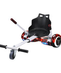 Go Kart Seat Attachment For 6.5 To 10 Inch Self Balancing Scooters, adjustable frame and black seat, red hoverboard conversion, white