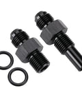 Pair of black aluminum 6AN Male Flare To One Quarter NPSM Transmission Cooler Adapter Fittings For Front And Rear Ports