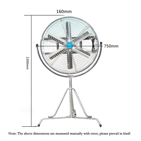 Battle Ready Industrial Floor Fan That Blows Hard With Massive Airflow And A Waterproof Motor Built For Wet Shops Workspaces And Outdoors, showing dimensions and sturdy design.