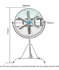 Heavy Duty Industrial Floor Fan With Waterproof Motor And Steel Blades, Dishes Out Serious High Velocity Airflow To Blast Through Warehouse Heat And Keep Outdoor Spaces Cool in standing position.