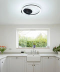 White Finish Modern Flush Mount Circle Ring LED Ceiling Light With Three Color Temperature Settings in a bright kitchen