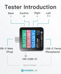 Front view of KM003C Portable USB C Fast Charging Tester with PD 3.2 and QC5.0 Digital Voltmeter and Ammeter display and ports.