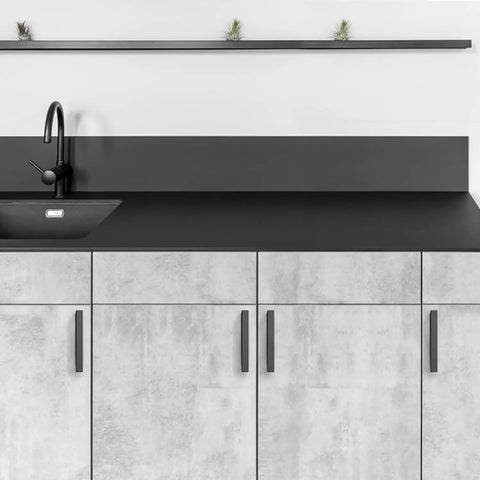 Black 5 Inch Square Cabinet Pulls 60 Pack Stainless Steel Kitchen Drawer Handles on modern cupboards in kitchen setting