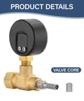 Air Over Water Test Regulator With Gauge For Home Plumbing Leak Detection, brass and black 2-inch dial, valve core visible