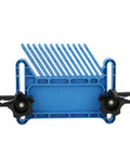 Adjustable Woodworking Featherboard Set Boss Level Fence Control Guide For Table Saw And Router Table Stackable Safety Push Block with blue polypropylene body and black clamps.