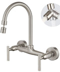 Workhorse Wall Mount Kitchen Faucet With 8 Inch Centers, Double Handles, 360 Degree Swivel Spout, Brushed Nickel Finish