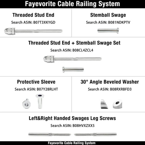 100 Pack Heavy Duty Threaded Terminal Stud Ends For One Eighth Inch Cable Railings, Stainless Steel T316 Marine Grade, Tensioner Kit With Washer Lock Nut And Acorn Nut, Ideal For Deck Railing Systems And Cable Rail Projects