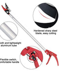 32 Inch Cut And Hold Pruner With Rotating Cutter Head for Long Reach Pruning, showing aluminum handle and steel blade details