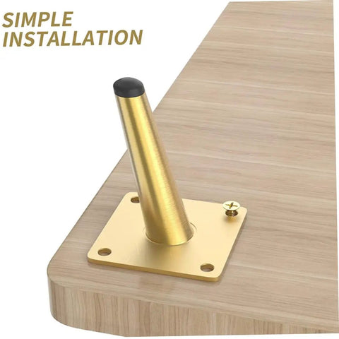 Brushed Gold Furniture Legs Set 4 Pcs 10cm installation on wood surface showing sturdy mounting plate and screw