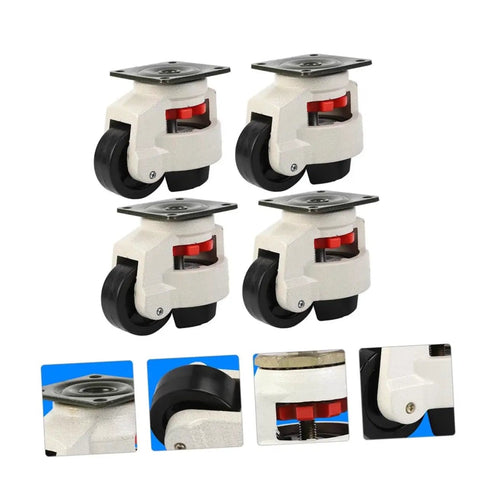 Heavy Duty Transport Casters With Adjustable Feet For Workbenches And Machinery, 4 white swivel casters with black wheels