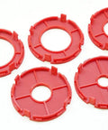Premium Router Table Insert Ring Set With Five Zero Clearance Inserts For Dead Nuts Alignment And Slick Routing, red polymer rings.