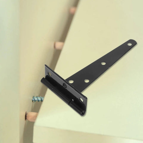 Heavy Duty T Shaped Door Hinges Set Of 10 Carbon Steel Cabinet Hinges for home use on a cabinet, partially installed
