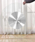 Heavy Duty Glass Lazy Susan Turntable With Non Slip Feet, 20 To 47 Inch Diameter held against curtain backdrop