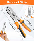 Carbon Steel 5 Blade Hand Crimper For Gutter And Ductwork with size measurements and orange handles