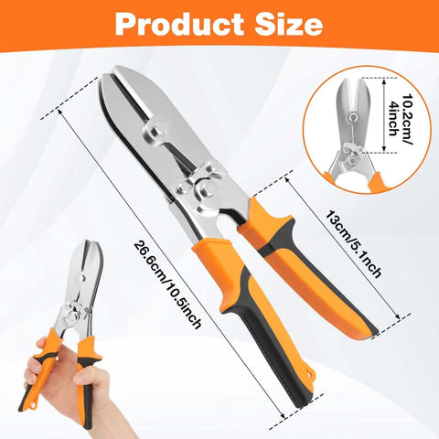 Carbon Steel 5 Blade Hand Crimper For Gutter And Ductwork with size measurements and orange handles