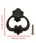 4 Pack Vintage Ring Pulls Zinc Alloy Cabinet Drawer Pulls With Antique Brass Finish For Dresser Wardrobe Cupboard Furniture Door Ring Handles 2.6 X 2.48 Inches Rust And Fade Resistant with measurements and screw