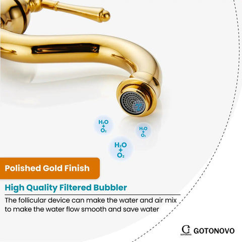 Vessel Sink Faucet With 360 Degree Swivel Spout, Single Handle No-Fuss Tall Bathroom Mixer Tap For 1-Hole Lavatory, Polished Gold Finish.