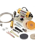 Powerful 350W Bench Grinder And Buffer With Adjustable Speed Up To 10,000 RPM, Jewelry Polisher with accessories displayed