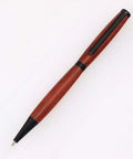 Premium Slimline Pen Turning Kit With 10 Pack Assorted Fly Metallic Finishes Including Gold Black Chrome Gun Metal And Copper Plus Cross Style Refills For Crafting Dope Custom 7mm Ballpoint Pens red wooden pen with black accents on white background